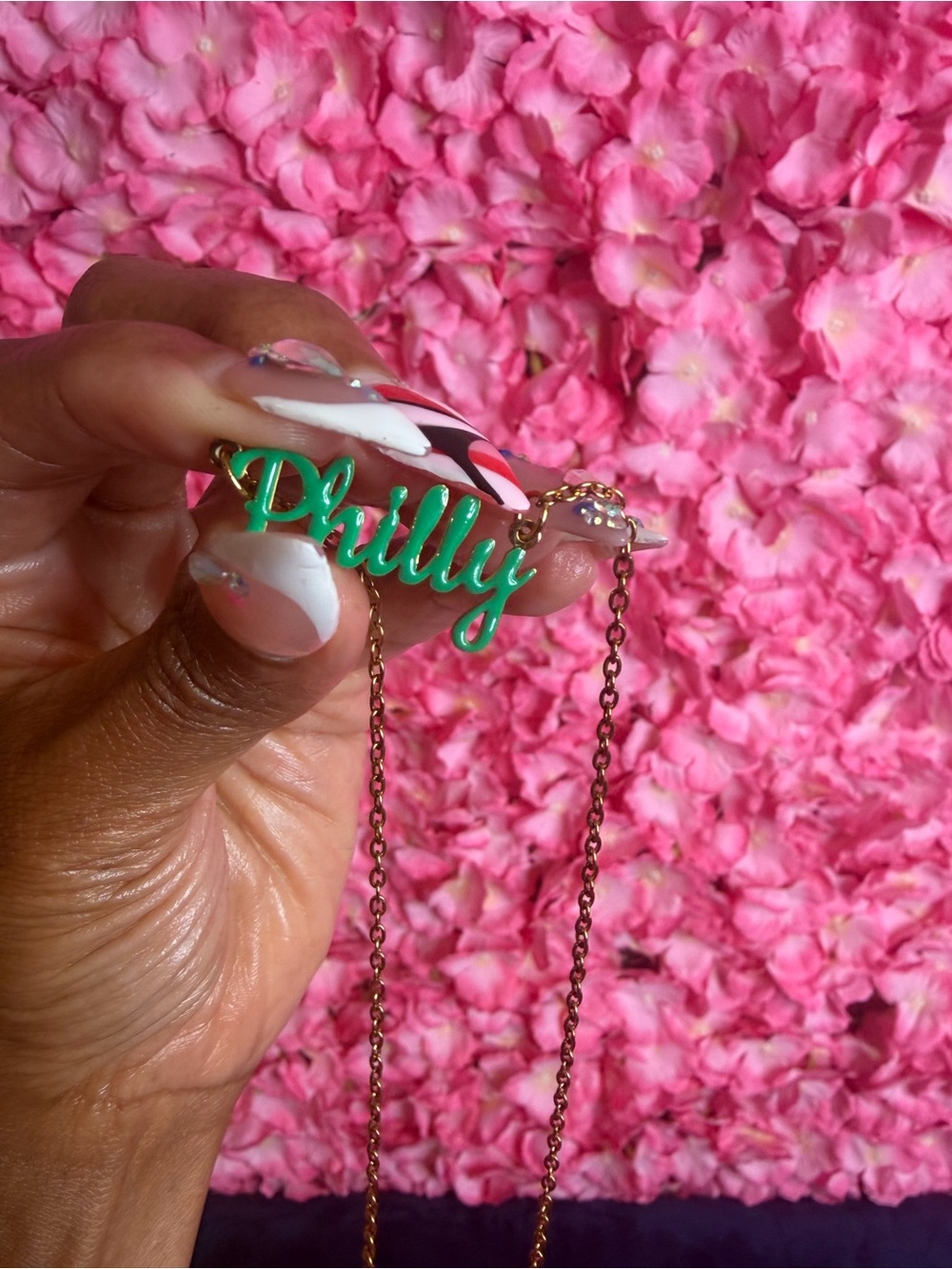 EAGLES 🦅 Personalized Philly Script Pendant Necklace in Green on Gold Chain